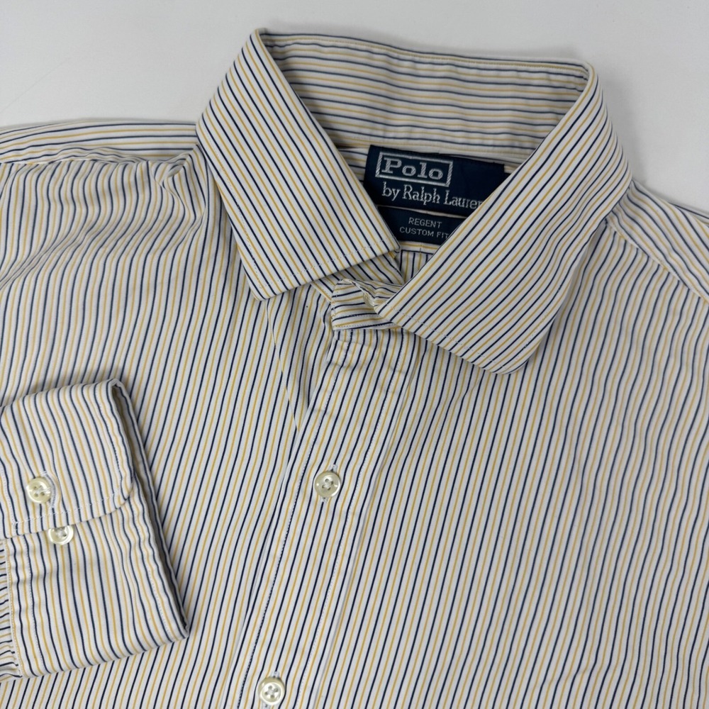 Polo Ralph Lauren Button Down Mens 16.5 32/33 White Navy Yellow Striped Regent